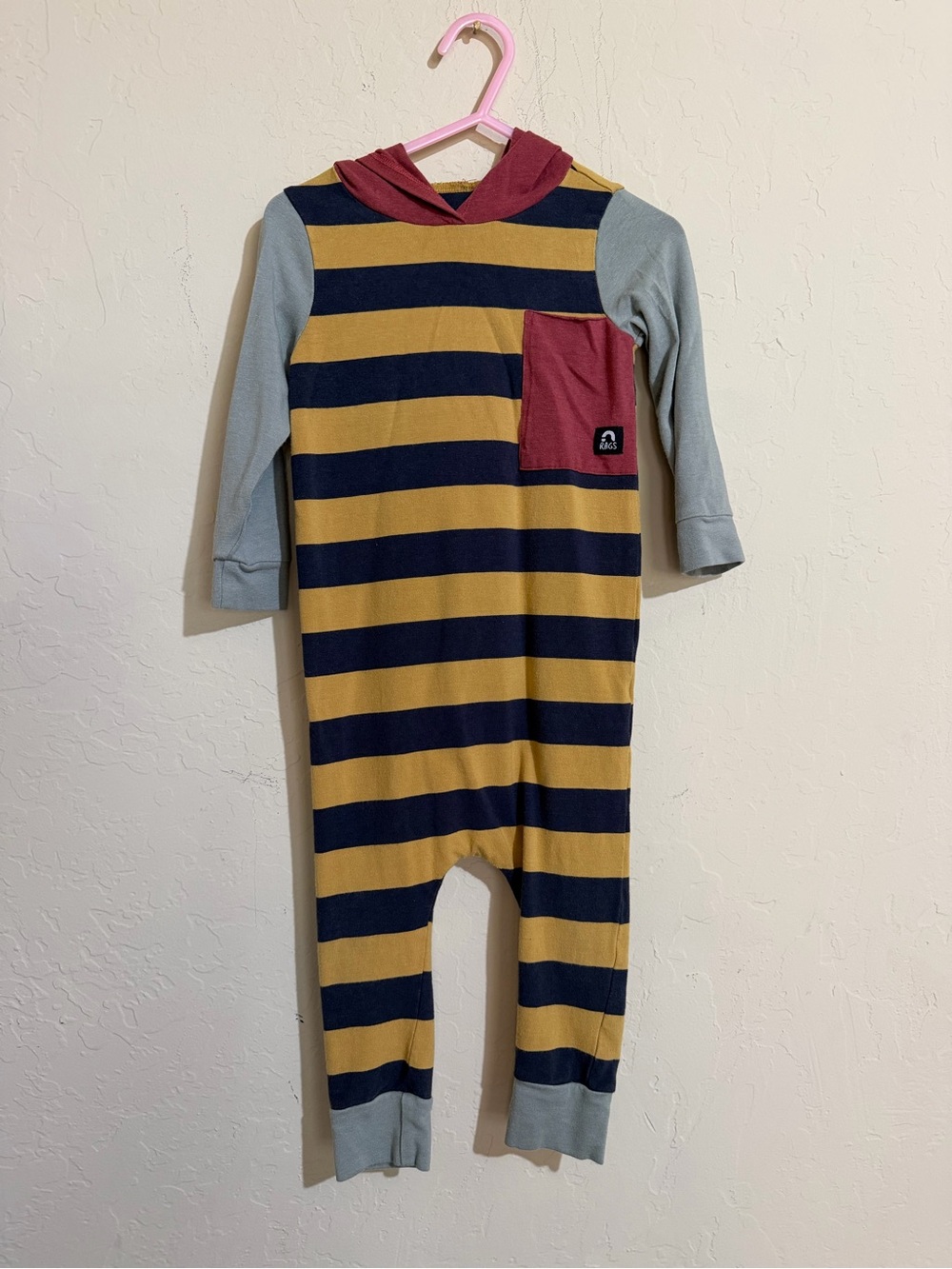 💜Striped baby Hooded One-Piece Romper in Mustard, Navy & Maroon